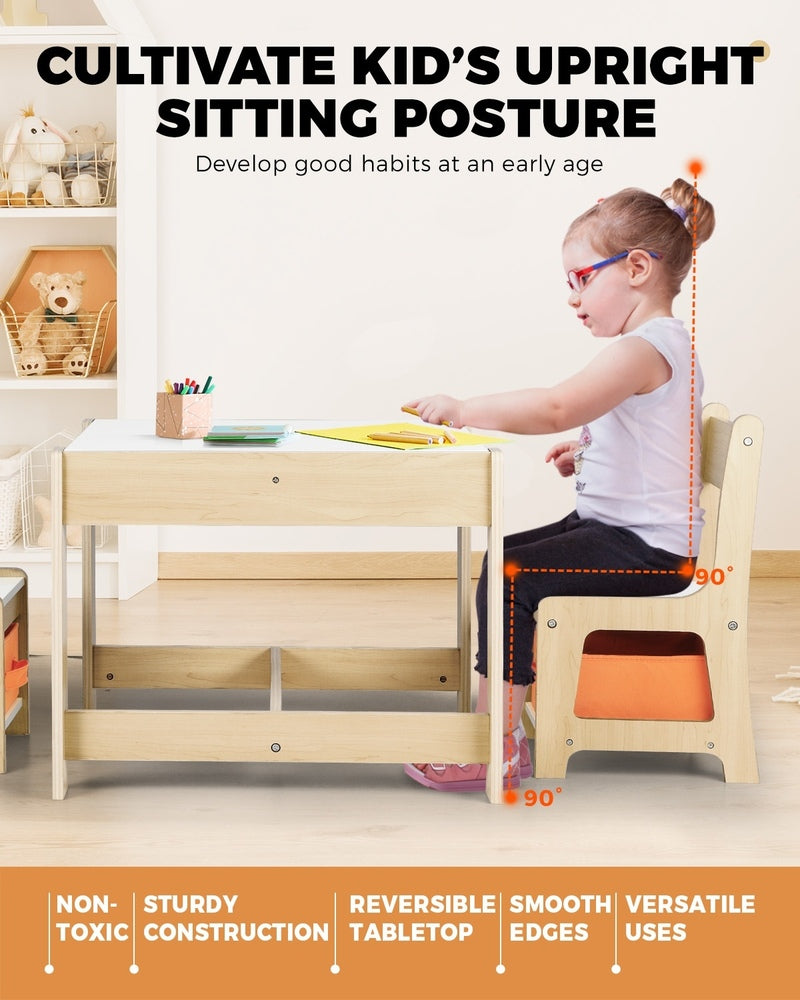 Oikiture Kids Table and Chairs Set Activity Play Study Desk Toys Storage Box-Kid Table Sets-PEROZ Accessories