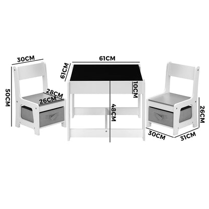 Oikiture Kids Table and Chairs Set Activity Play Study Desk w/ Toys Storage Box Grey-Kid Table Sets-PEROZ Accessories