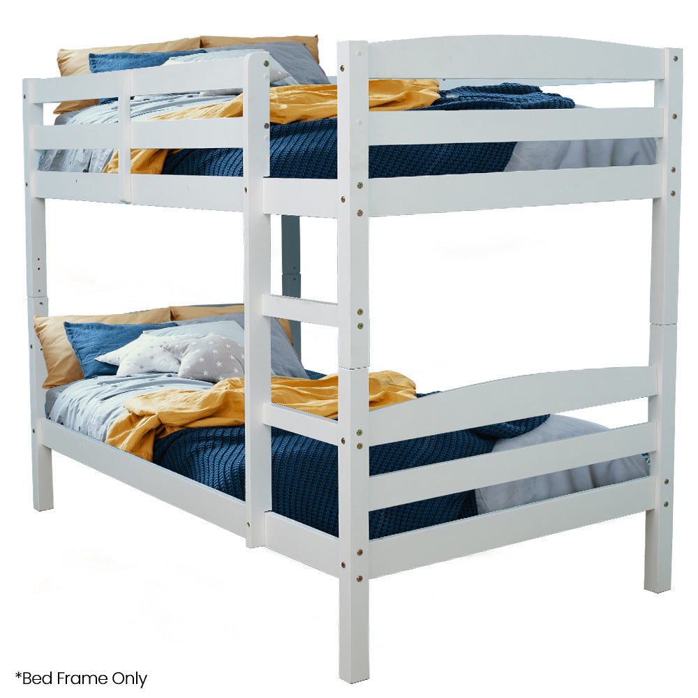 KINGSTON SLUMBER Single Bunk Bed Frame, Solid Pine 2-in-1 Modular Design, White-Furniture > Bedroom > Beds &amp; Bed Frames-PEROZ Accessories