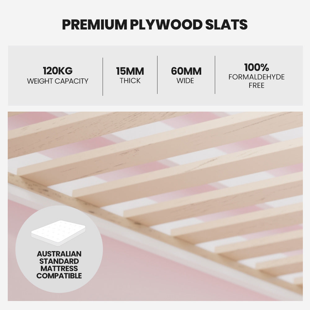 KINGSTON SLUMBER Wooden Kids Single Loft Bed Frame with Pull Out Desk, Storage Drawers - White-Furniture &gt; Bedroom &gt; Beds &amp; Bed Frames-PEROZ Accessories