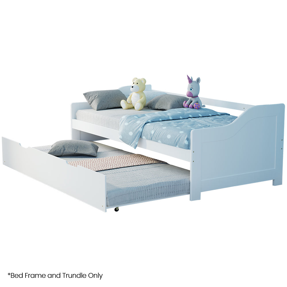 KINGSTON SLUMBER Wooden Single Sofa Bed Frame with Trundle Underbed - White-Furniture &gt; Bedroom &gt; Beds &amp; Bed Frames-PEROZ Accessories