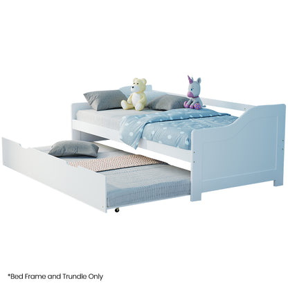 KINGSTON SLUMBER Wooden Single Sofa Bed Frame with Trundle Underbed - White-Furniture &gt; Bedroom &gt; Beds &amp; Bed Frames-PEROZ Accessories
