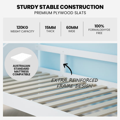 KINGSTON SLUMBER Wooden Single Sofa Bed Frame with Trundle Underbed - White-Furniture &gt; Bedroom &gt; Beds &amp; Bed Frames-PEROZ Accessories