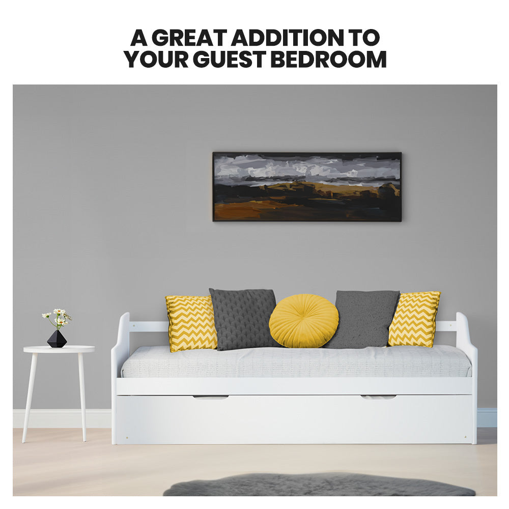 KINGSTON SLUMBER Wooden Single Sofa Bed Frame with Trundle Underbed - White-Furniture &gt; Bedroom &gt; Beds &amp; Bed Frames-PEROZ Accessories