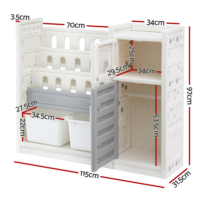 Keezi Kids Bookshelf and Toy Storage Organizer with 3-Tier Bookshelvs, 2 Removable Bins and 2 Storage Cabinets, Toddler Bookshelf with Toy Organizer for Kids&