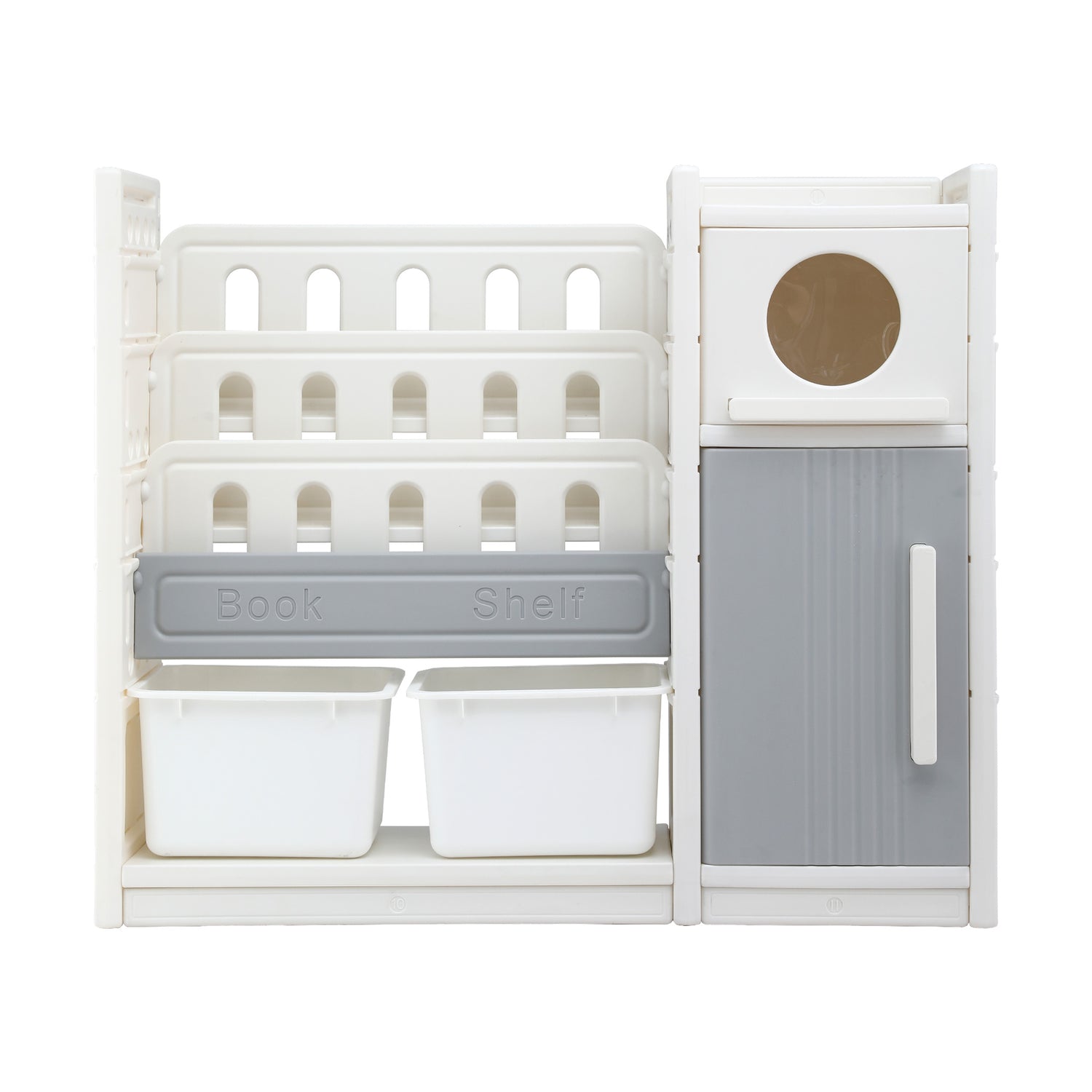 Keezi Kids Bookshelf and Toy Storage Organizer with 3-Tier Bookshelvs, 2 Removable Bins and 2 Storage Cabinets, Toddler Bookshelf with Toy Organizer for Kids&