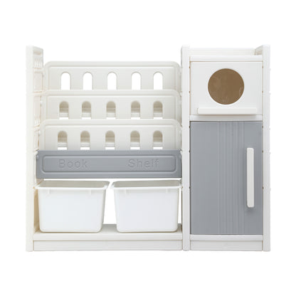 Keezi Kids Bookshelf and Toy Storage Organizer with 3-Tier Bookshelvs, 2 Removable Bins and 2 Storage Cabinets, Toddler Bookshelf with Toy Organizer for Kids&