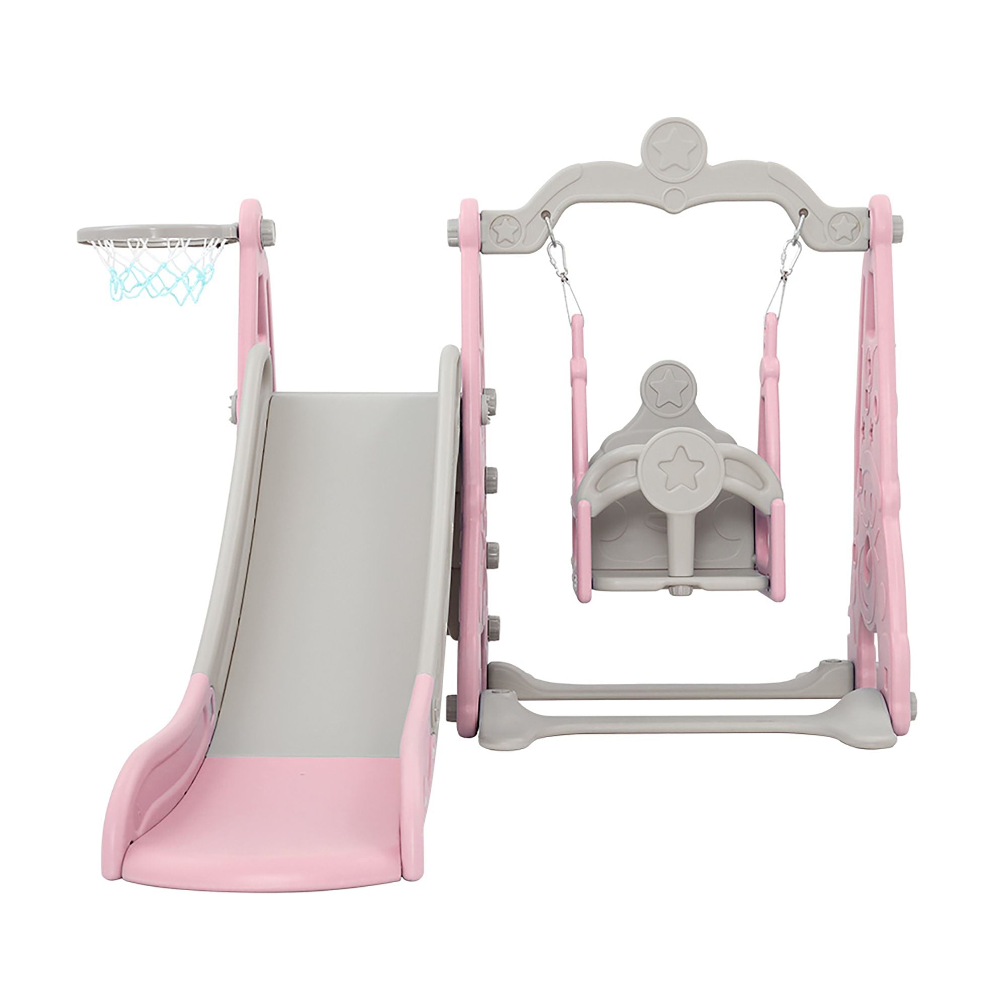 Keezi Kids Slide Swing Set Basketball Hoop Outdoor Playground Toys 170cm Pink-Outdoor Slides-PEROZ Accessories