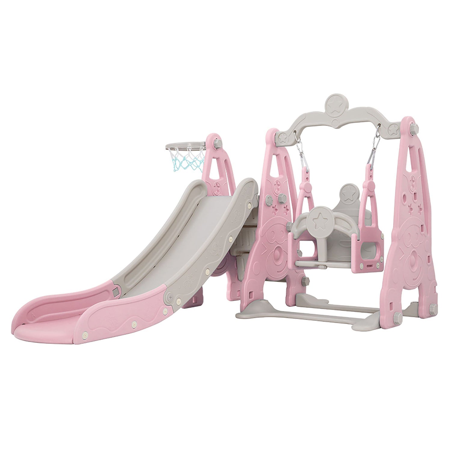 Keezi Kids Slide Swing Set Basketball Hoop Outdoor Playground Toys 170cm Pink-Outdoor Slides-PEROZ Accessories