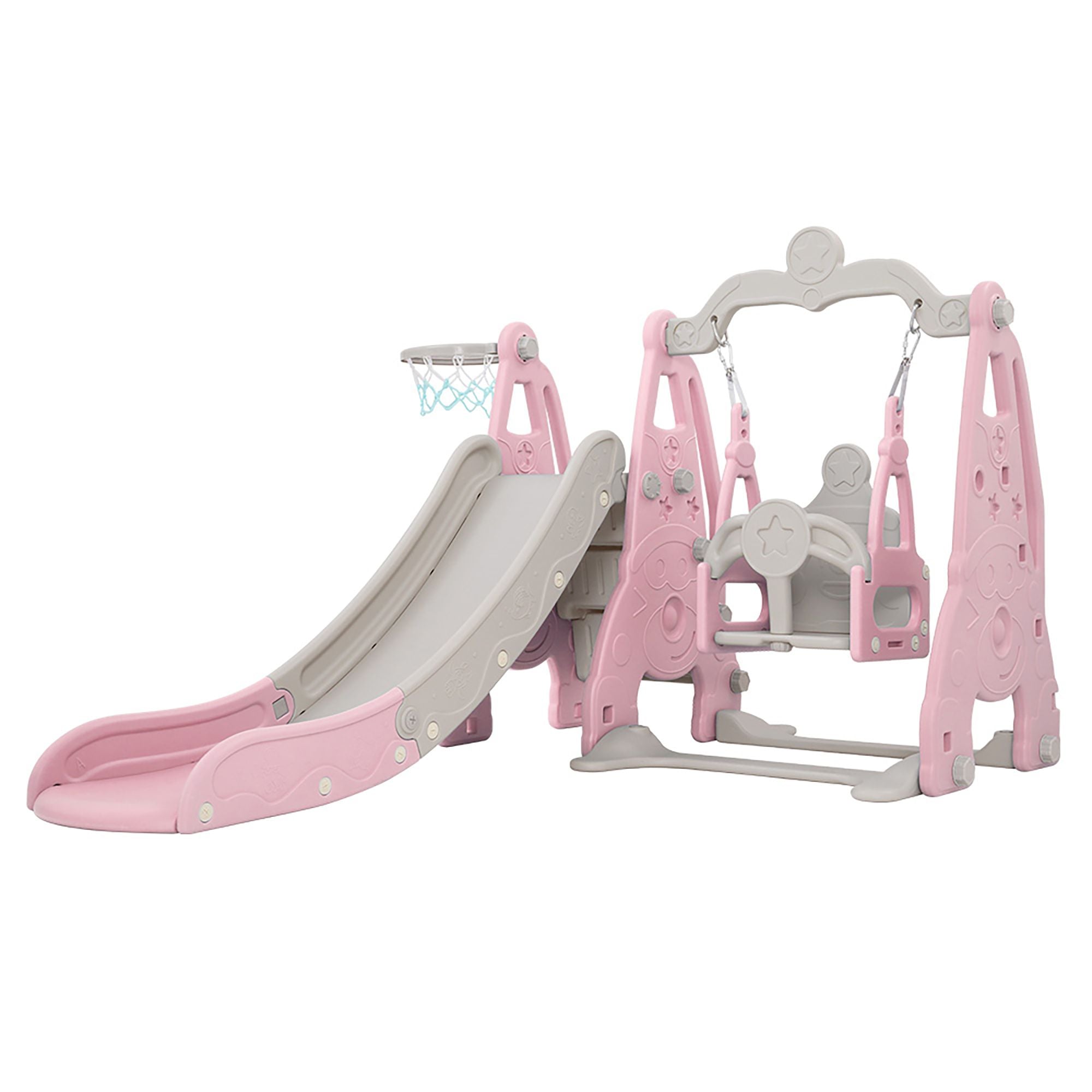 Keezi Kids Slide Swing Set Basketball Hoop Outdoor Playground Toys 170cm Pink-Outdoor Slides-PEROZ Accessories