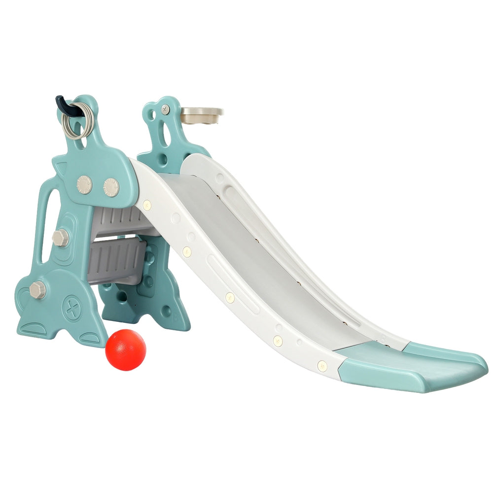 Keezi Kids Slide Set Basketball Hoop Ring Outdoor Playground Toy Deer 140cm Blue-Baby &amp; Kids &gt; Baby &amp; Kid&