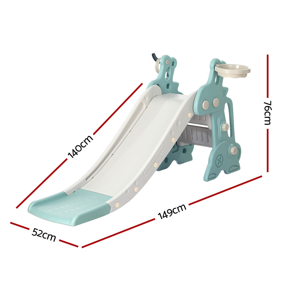 Keezi Kids Slide Set Basketball Hoop Ring Outdoor Playground Toy Deer 140cm Blue-Baby &amp; Kids &gt; Baby &amp; Kid&