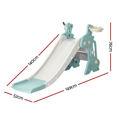 Keezi Kids Slide Set Basketball Hoop Ring Outdoor Playground Toy Deer 140cm Blue-Baby &amp; Kids &gt; Baby &amp; Kid&