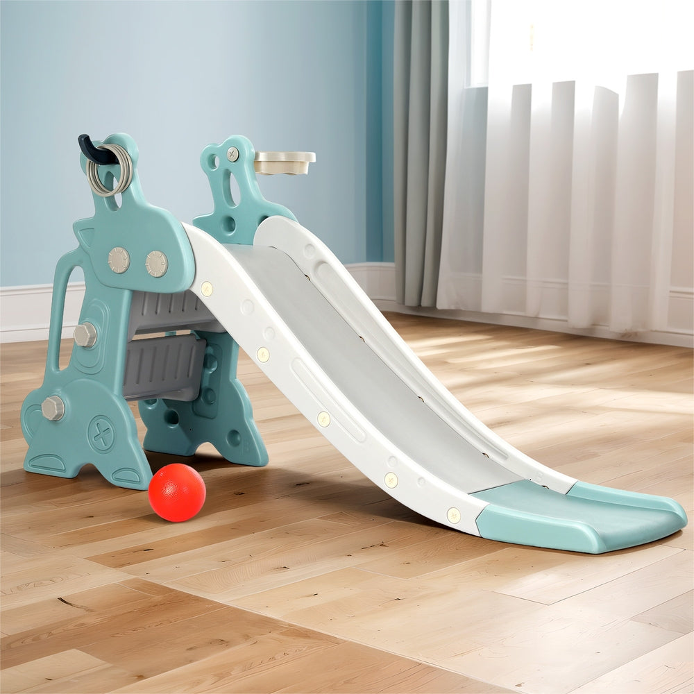 Keezi Kids Slide Set Basketball Hoop Ring Outdoor Playground Toy Deer 140cm Blue-Baby &amp; Kids &gt; Baby &amp; Kid&
