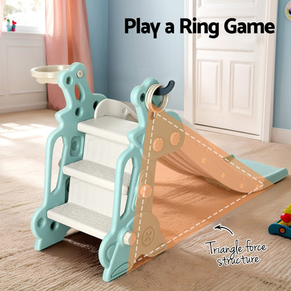 Keezi Kids Slide Set Basketball Hoop Ring Outdoor Playground Toy Deer 140cm Blue-Baby &amp; Kids &gt; Baby &amp; Kid&