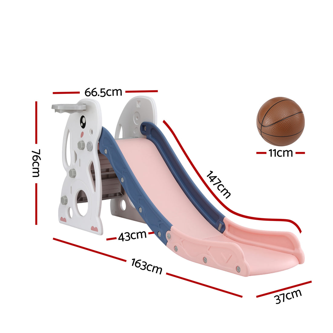 Keezi Kids Slide Set Basketball Hoop Ring Outdoor Playground Toy Rabbit 147cm-Baby &amp; Kids > Baby &amp; Kid&