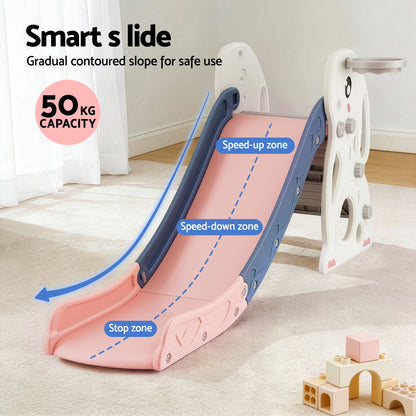 Keezi Kids Slide Set Basketball Hoop Ring Outdoor Playground Toy Rabbit 147cm-Baby &amp; Kids > Baby &amp; Kid&