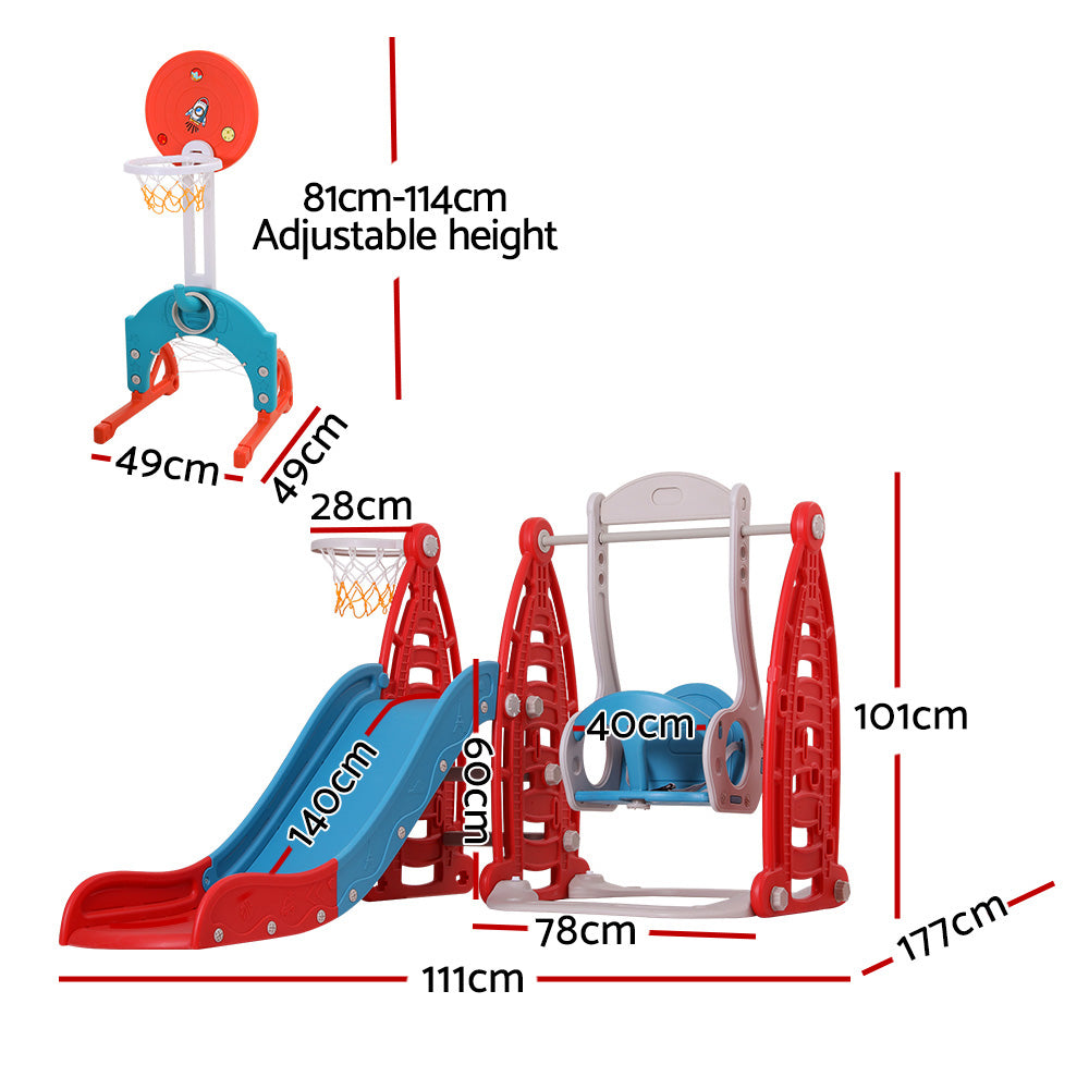 Keezi Kids Slide Swing Set Basketball Hoop Rings Football Outdoor Toys 140cm Red-Baby &amp; Kids &gt; Baby &amp; Kid&