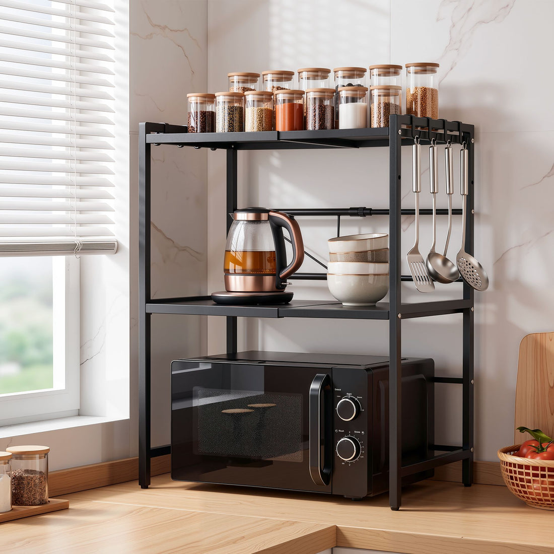 Artiss Kitchen Bakers Rack 40-60CMX78CM Metal Microwave Stand Black-Home &amp; Garden > Kitchenware > Kitchen Utensils-PEROZ Accessories