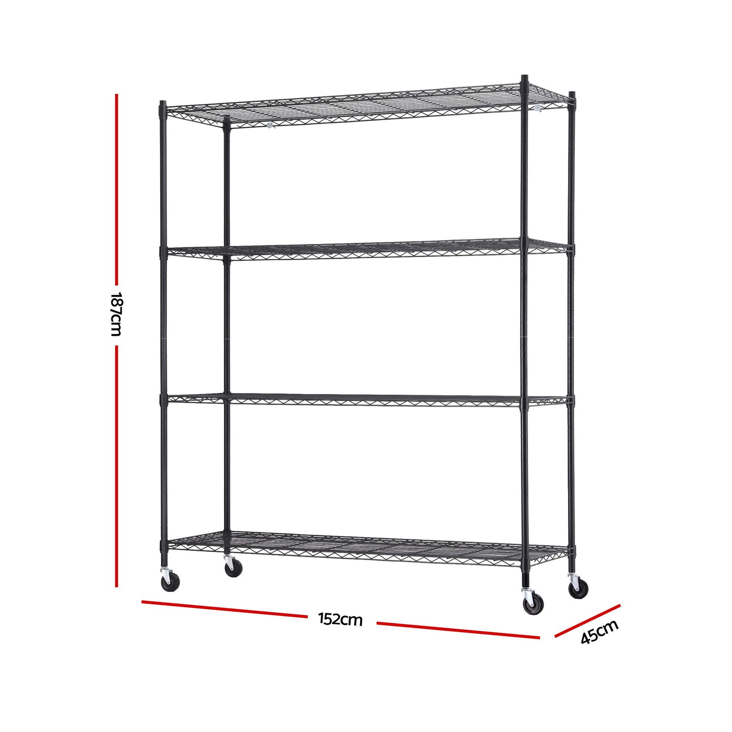 Artiss 4-Tier Kitchen Rack Shelf with Wheels Shelving 152x45x187CM Adjustable Metal Storage Shelves