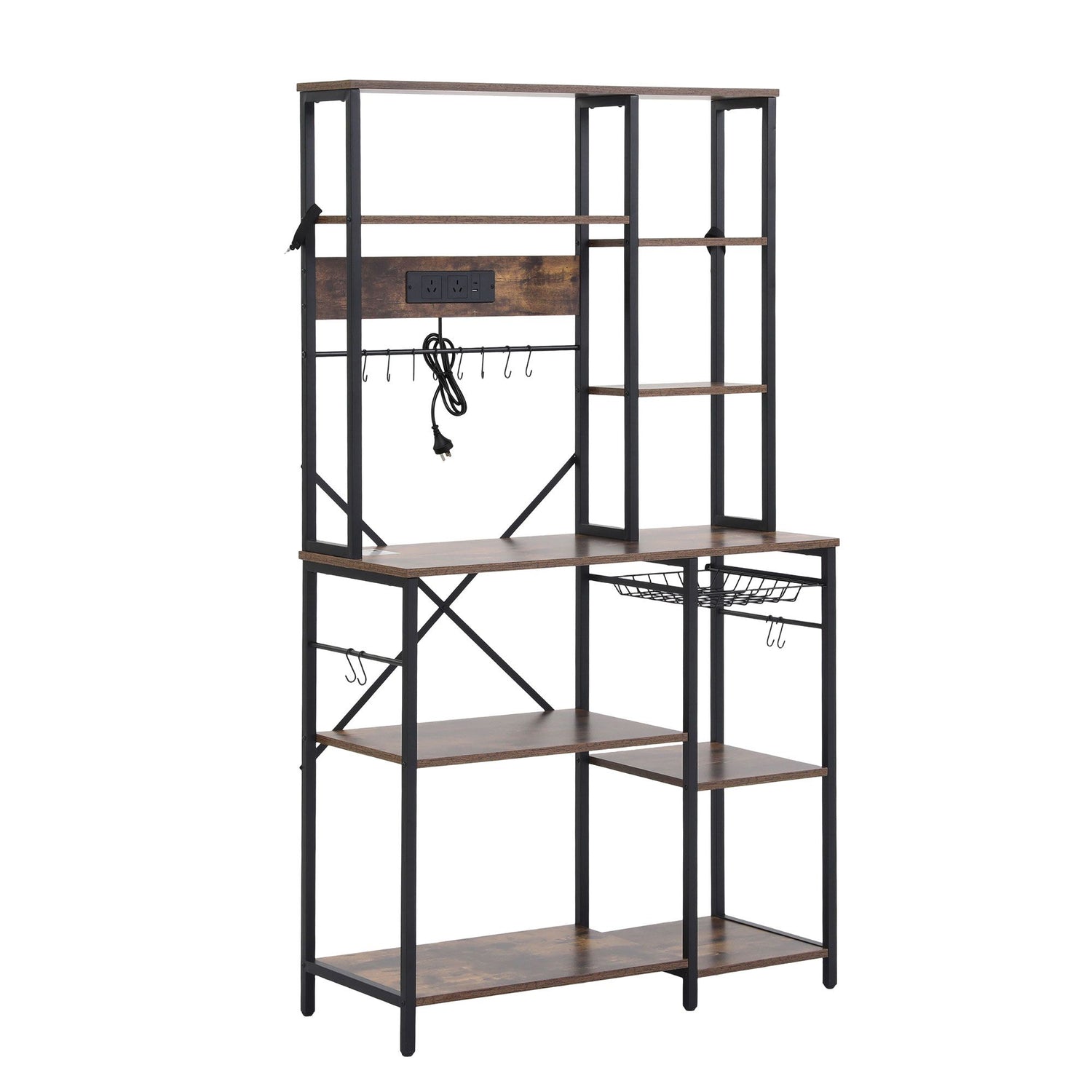 Artiss Kitchen Rack with Power Outlets Hooks 96CMX170CM Microwave Storage Shelf