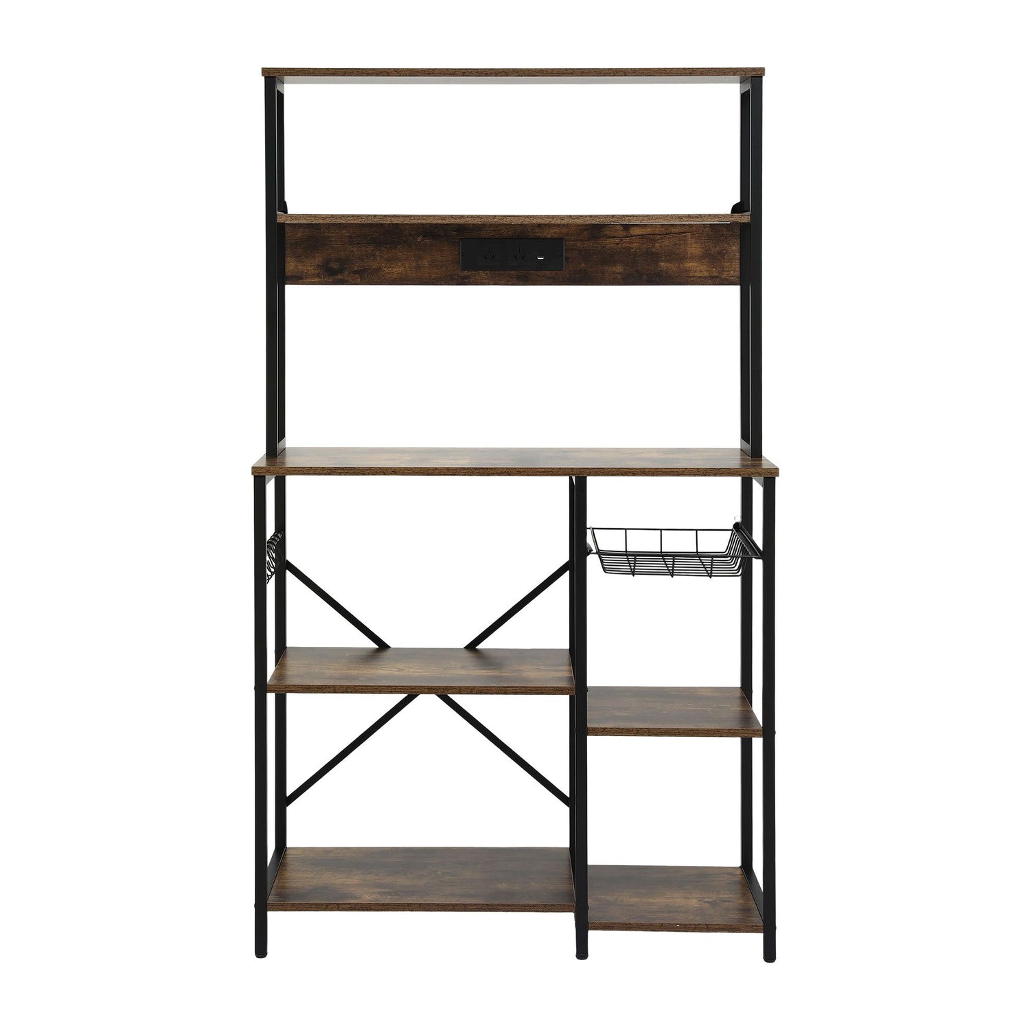 Artiss 5-Tier Kitchen Rack with Power Outlets 90CMX153CM Microwave Storage Shelf