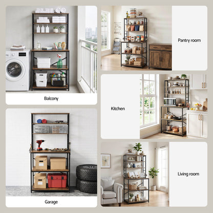 Artiss 6-Tier Kitchen Rack with 6 Hooks Microwave Storage Shelf 80cm x 167cm
