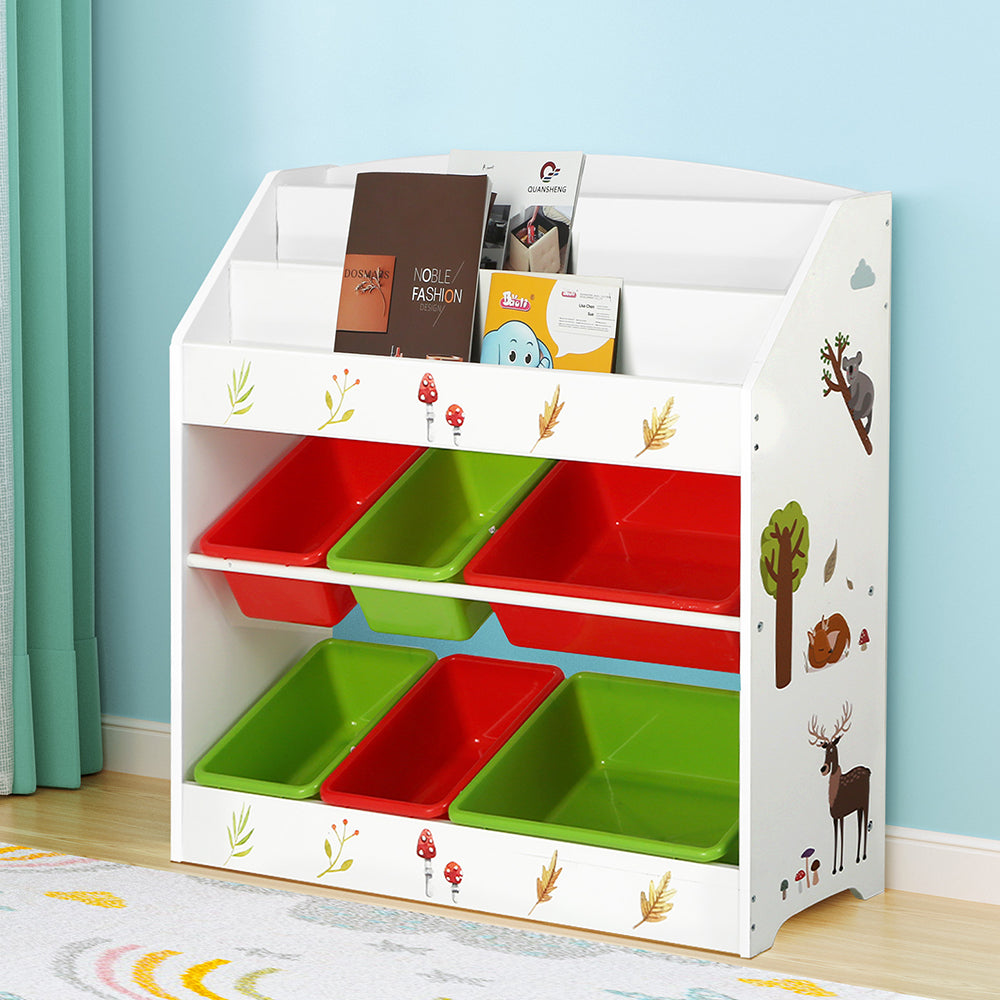 Keezi 3 Tiers Kids Bookshelf Storage Children Bookcase Toy Box Organiser Rack 6 Bins-Baby &amp; Kids &gt; Kid&