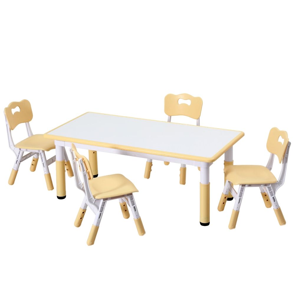 Keezi Kids Table and 4 Chairs Set Height Adjustable Toddler Desk and Chair Set for Ages 3-8, Children Activity Table with Graffiti Desktop for Learning Drawing Playing, Yellow-Baby &amp; Kids > Kid&