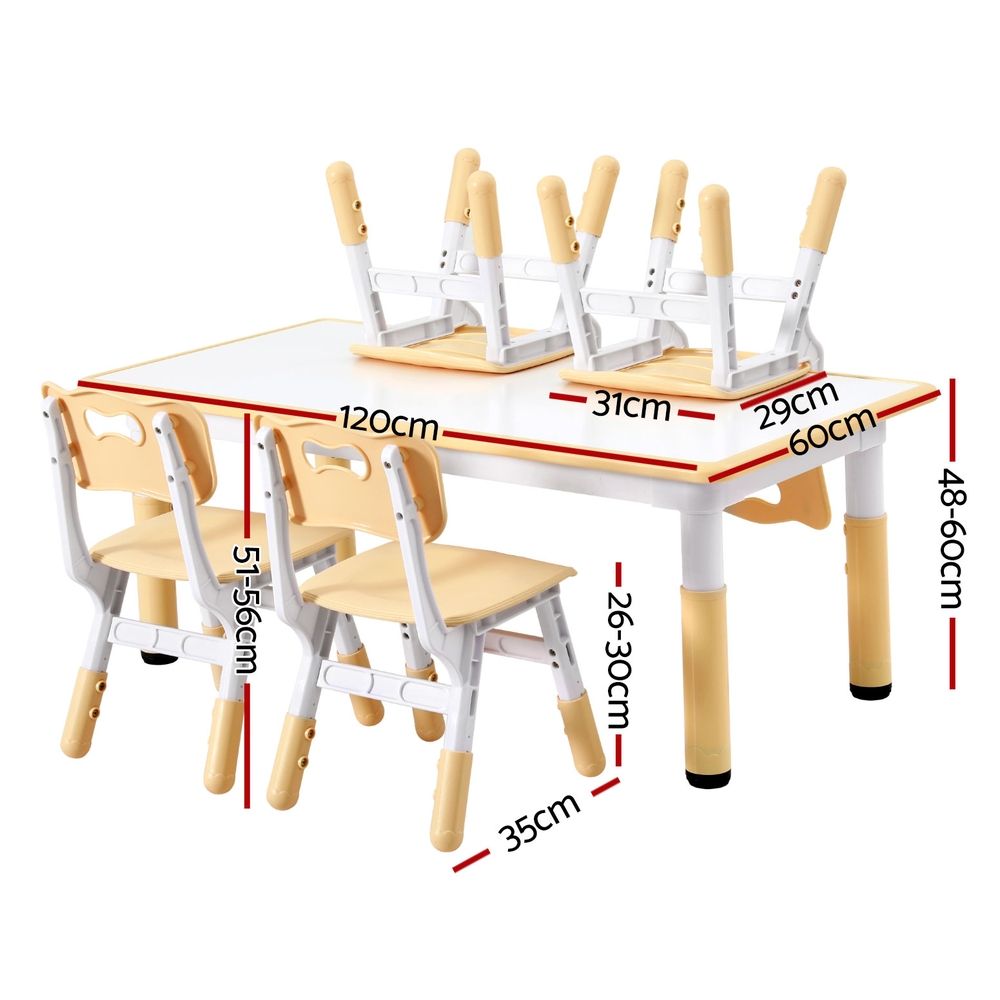 Keezi Kids Table and 4 Chairs Set Height Adjustable Toddler Desk and Chair Set for Ages 3-8, Children Activity Table with Graffiti Desktop for Learning Drawing Playing, Yellow-Baby &amp; Kids > Kid&