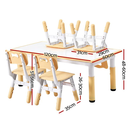 Keezi Kids Table and 4 Chairs Set Height Adjustable Toddler Desk and Chair Set for Ages 3-8, Children Activity Table with Graffiti Desktop for Learning Drawing Playing, Yellow-Baby &amp; Kids > Kid&