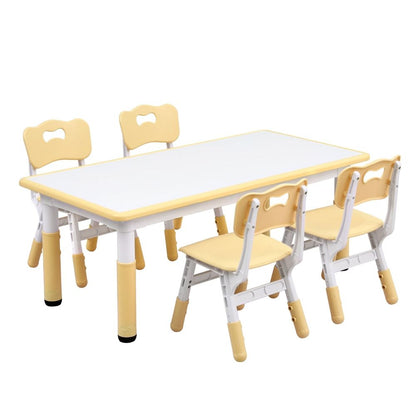 Keezi Kids Table and 4 Chairs Set Height Adjustable Toddler Desk and Chair Set for Ages 3-8, Children Activity Table with Graffiti Desktop for Learning Drawing Playing, Yellow-Baby &amp; Kids > Kid&