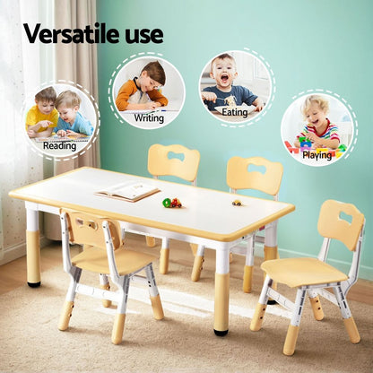 Keezi Kids Table and 4 Chairs Set Height Adjustable Toddler Desk and Chair Set for Ages 3-8, Children Activity Table with Graffiti Desktop for Learning Drawing Playing, Yellow-Baby &amp; Kids > Kid&