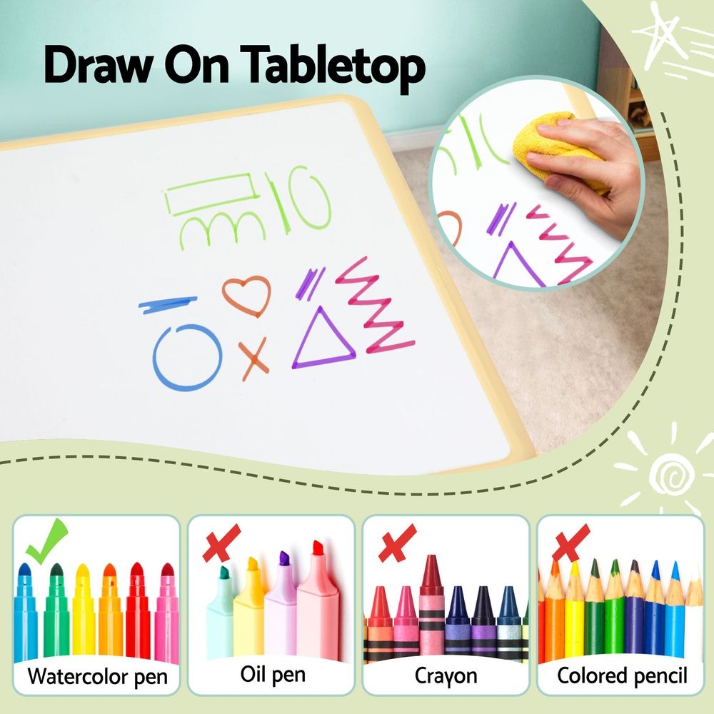 Keezi Kids Table and 4 Chairs Set Height Adjustable Toddler Desk and Chair Set for Ages 3-8, Children Activity Table with Graffiti Desktop for Learning Drawing Playing, Yellow-Baby &amp; Kids > Kid&