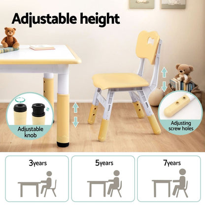 Keezi Kids Table and 4 Chairs Set Height Adjustable Toddler Desk and Chair Set for Ages 3-8, Children Activity Table with Graffiti Desktop for Learning Drawing Playing, Yellow-Baby &amp; Kids > Kid&