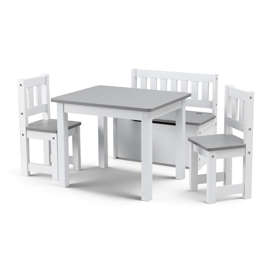 Keezi 2 in 1 Kids Table and Chair Set, Activity Table with Storage Bench and 2 Chairs for Reading, Drawing, Writing, Snack Time &amp; Arts Crafts, 4 PCS Toddler Table and Chair Set, Grey-Baby &amp; Kids > Kid&