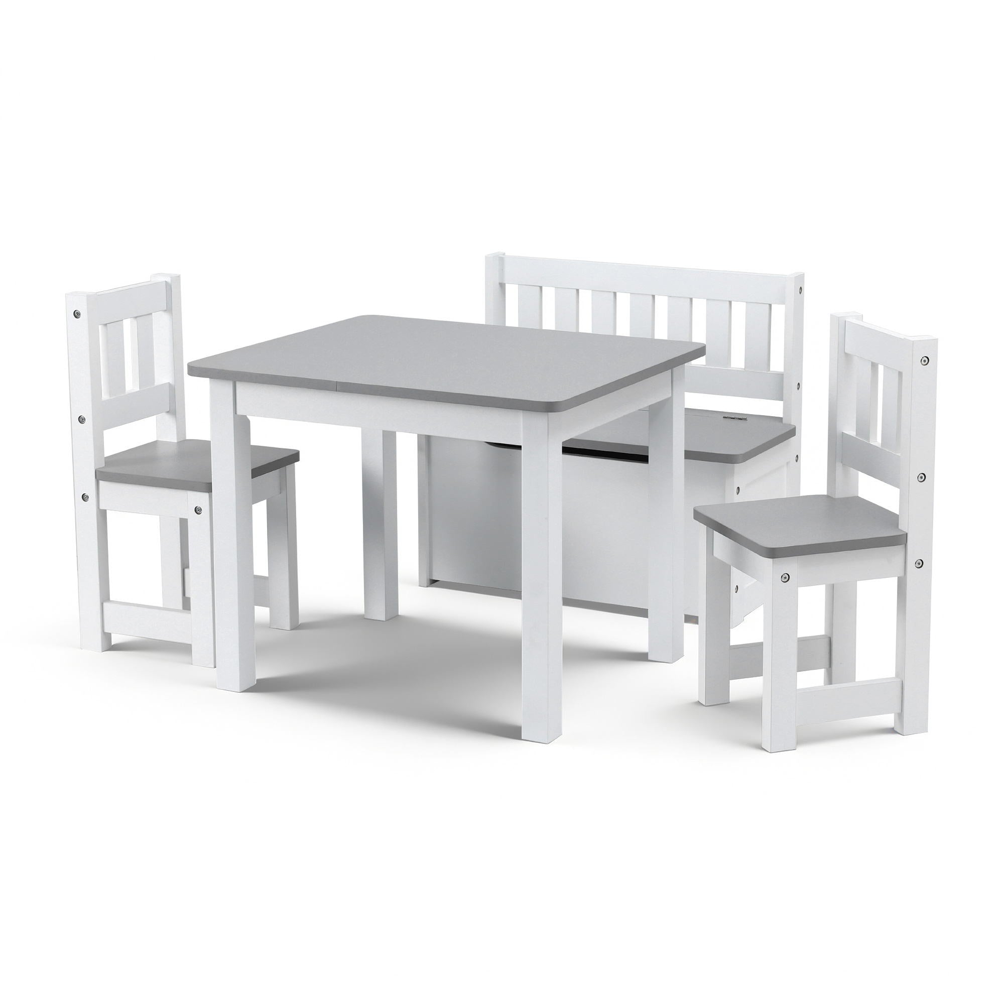 Keezi 2 in 1 Kids Table and Chair Set, Activity Table with Storage Bench and 2 Chairs for Reading, Drawing, Writing, Snack Time &amp; Arts Crafts, 4 PCS Toddler Table and Chair Set, Grey-Baby &amp; Kids > Kid&