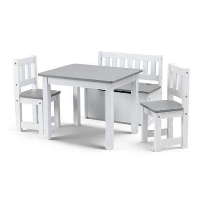 Keezi 2 in 1 Kids Table and Chair Set, Activity Table with Storage Bench and 2 Chairs for Reading, Drawing, Writing, Snack Time &amp; Arts Crafts, 4 PCS Toddler Table and Chair Set, Grey-Baby &amp; Kids > Kid&