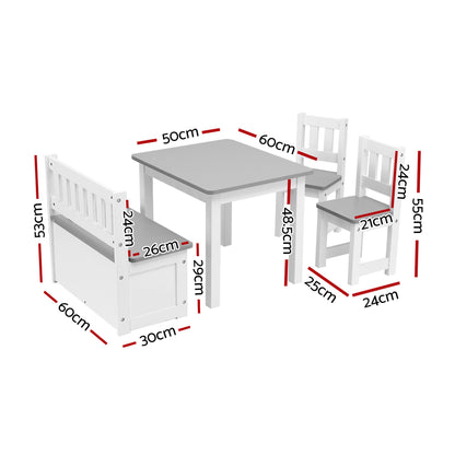 Keezi 2 in 1 Kids Table and Chair Set, Activity Table with Storage Bench and 2 Chairs for Reading, Drawing, Writing, Snack Time &amp; Arts Crafts, 4 PCS Toddler Table and Chair Set, Grey-Baby &amp; Kids > Kid&