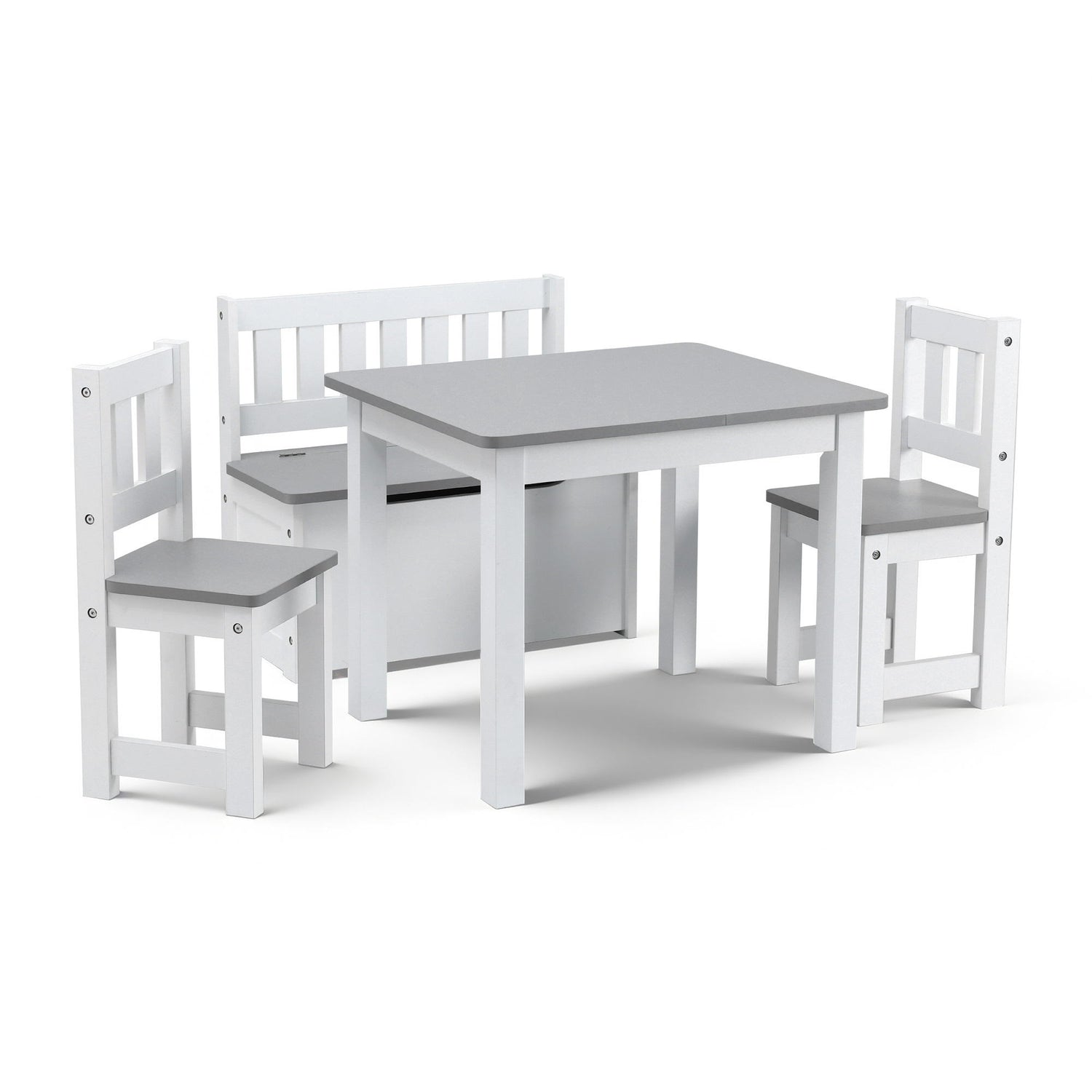 Keezi 2 in 1 Kids Table and Chair Set, Activity Table with Storage Bench and 2 Chairs for Reading, Drawing, Writing, Snack Time &amp; Arts Crafts, 4 PCS Toddler Table and Chair Set, Grey-Baby &amp; Kids > Kid&