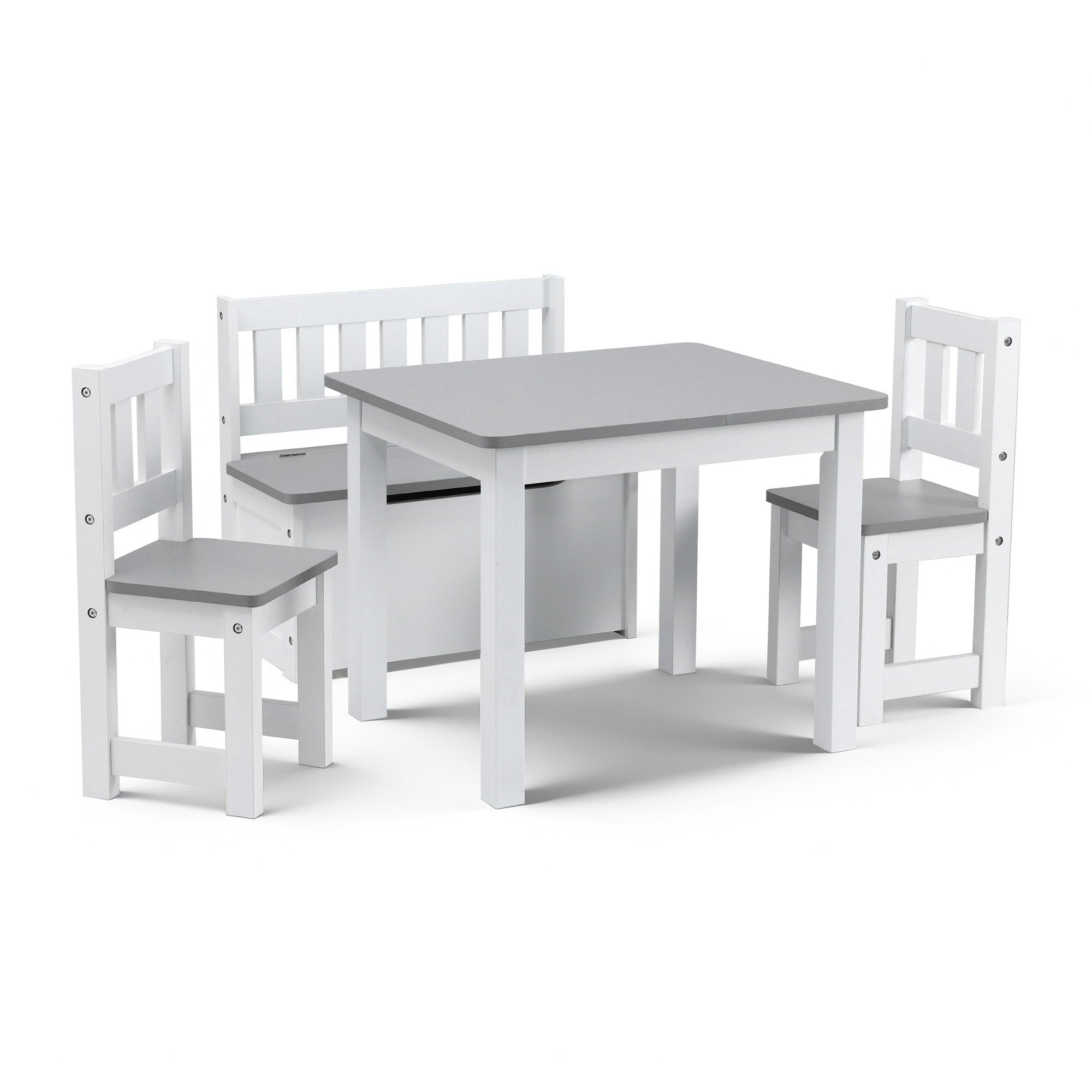 Keezi 2 in 1 Kids Table and Chair Set, Activity Table with Storage Bench and 2 Chairs for Reading, Drawing, Writing, Snack Time &amp; Arts Crafts, 4 PCS Toddler Table and Chair Set, Grey-Baby &amp; Kids > Kid&