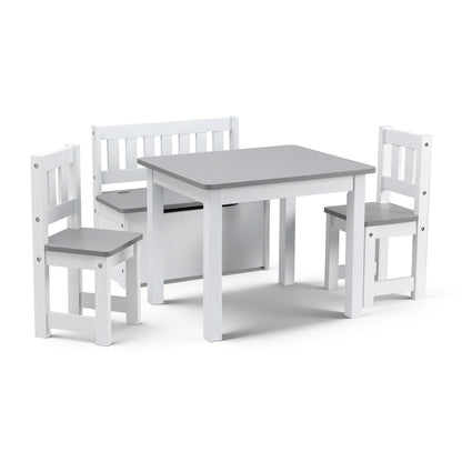 Keezi 2 in 1 Kids Table and Chair Set, Activity Table with Storage Bench and 2 Chairs for Reading, Drawing, Writing, Snack Time &amp; Arts Crafts, 4 PCS Toddler Table and Chair Set, Grey-Baby &amp; Kids > Kid&