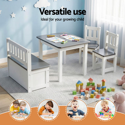 Keezi 2 in 1 Kids Table and Chair Set, Activity Table with Storage Bench and 2 Chairs for Reading, Drawing, Writing, Snack Time &amp; Arts Crafts, 4 PCS Toddler Table and Chair Set, Grey-Baby &amp; Kids > Kid&