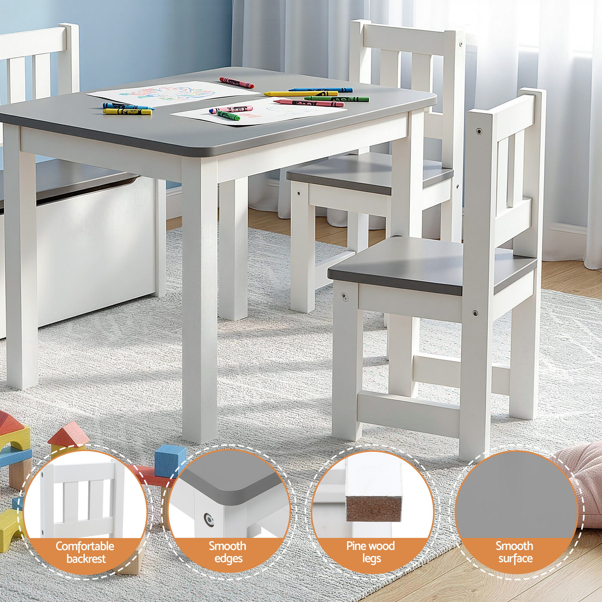 Keezi 2 in 1 Kids Table and Chair Set, Activity Table with Storage Bench and 2 Chairs for Reading, Drawing, Writing, Snack Time &amp; Arts Crafts, 4 PCS Toddler Table and Chair Set, Grey-Baby &amp; Kids > Kid&