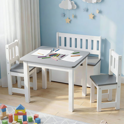 Keezi 2 in 1 Kids Table and Chair Set, Activity Table with Storage Bench and 2 Chairs for Reading, Drawing, Writing, Snack Time &amp; Arts Crafts, 4 PCS Toddler Table and Chair Set, Grey-Baby &amp; Kids > Kid&