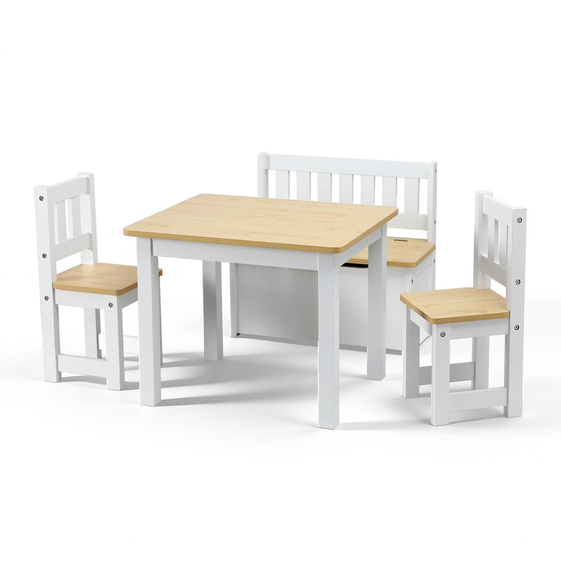 Keezi 2 in 1 Kids Table and Chair Set, Activity Table with Storage Bench and 2 Chairs for Reading, Drawing, Writing, Snack Time &amp; Arts Crafts, 4 PCS Toddler Table and Chair Set, Natural-Baby &amp; Kids > Kid&