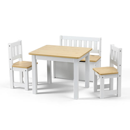 Keezi 2 in 1 Kids Table and Chair Set, Activity Table with Storage Bench and 2 Chairs for Reading, Drawing, Writing, Snack Time &amp; Arts Crafts, 4 PCS Toddler Table and Chair Set, Natural-Baby &amp; Kids > Kid&