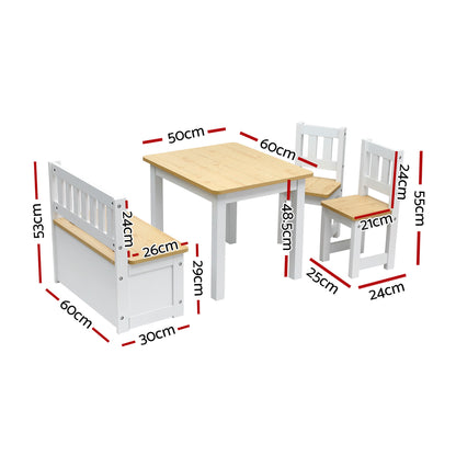 Keezi 2 in 1 Kids Table and Chair Set, Activity Table with Storage Bench and 2 Chairs for Reading, Drawing, Writing, Snack Time &amp; Arts Crafts, 4 PCS Toddler Table and Chair Set, Natural-Baby &amp; Kids > Kid&