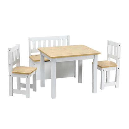 Keezi 2 in 1 Kids Table and Chair Set, Activity Table with Storage Bench and 2 Chairs for Reading, Drawing, Writing, Snack Time &amp; Arts Crafts, 4 PCS Toddler Table and Chair Set, Natural-Baby &amp; Kids > Kid&