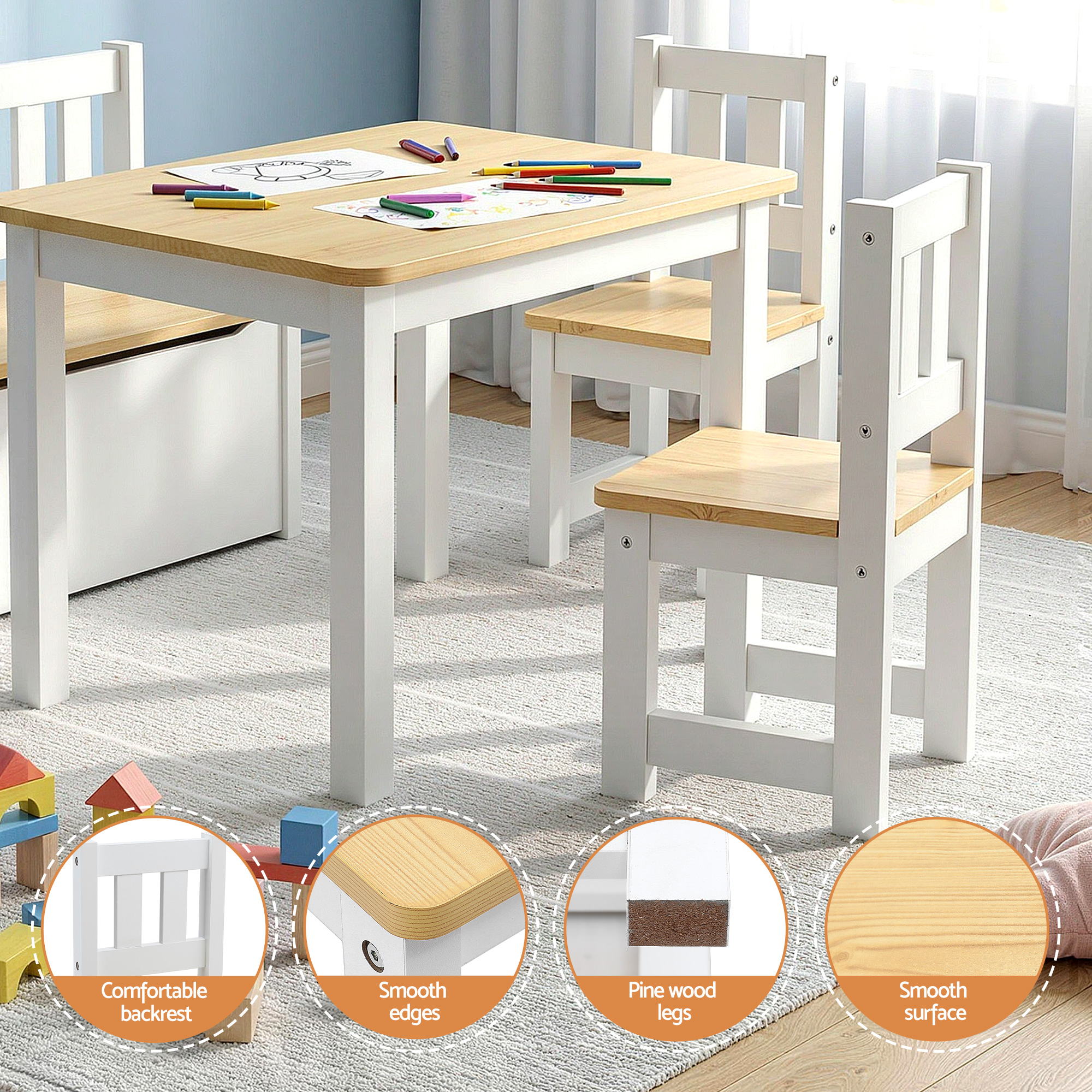 Keezi 2 in 1 Kids Table and Chair Set, Activity Table with Storage Bench and 2 Chairs for Reading, Drawing, Writing, Snack Time &amp; Arts Crafts, 4 PCS Toddler Table and Chair Set, Natural-Baby &amp; Kids > Kid&